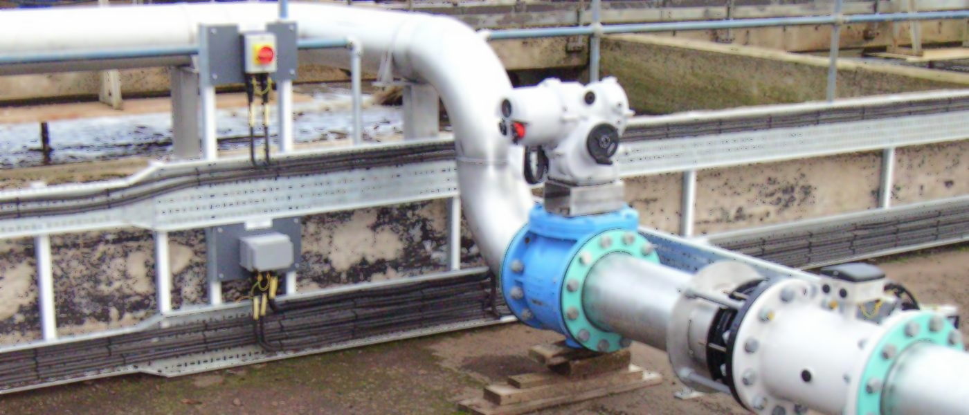 Pipework and actuated valve installed at a water treatment works